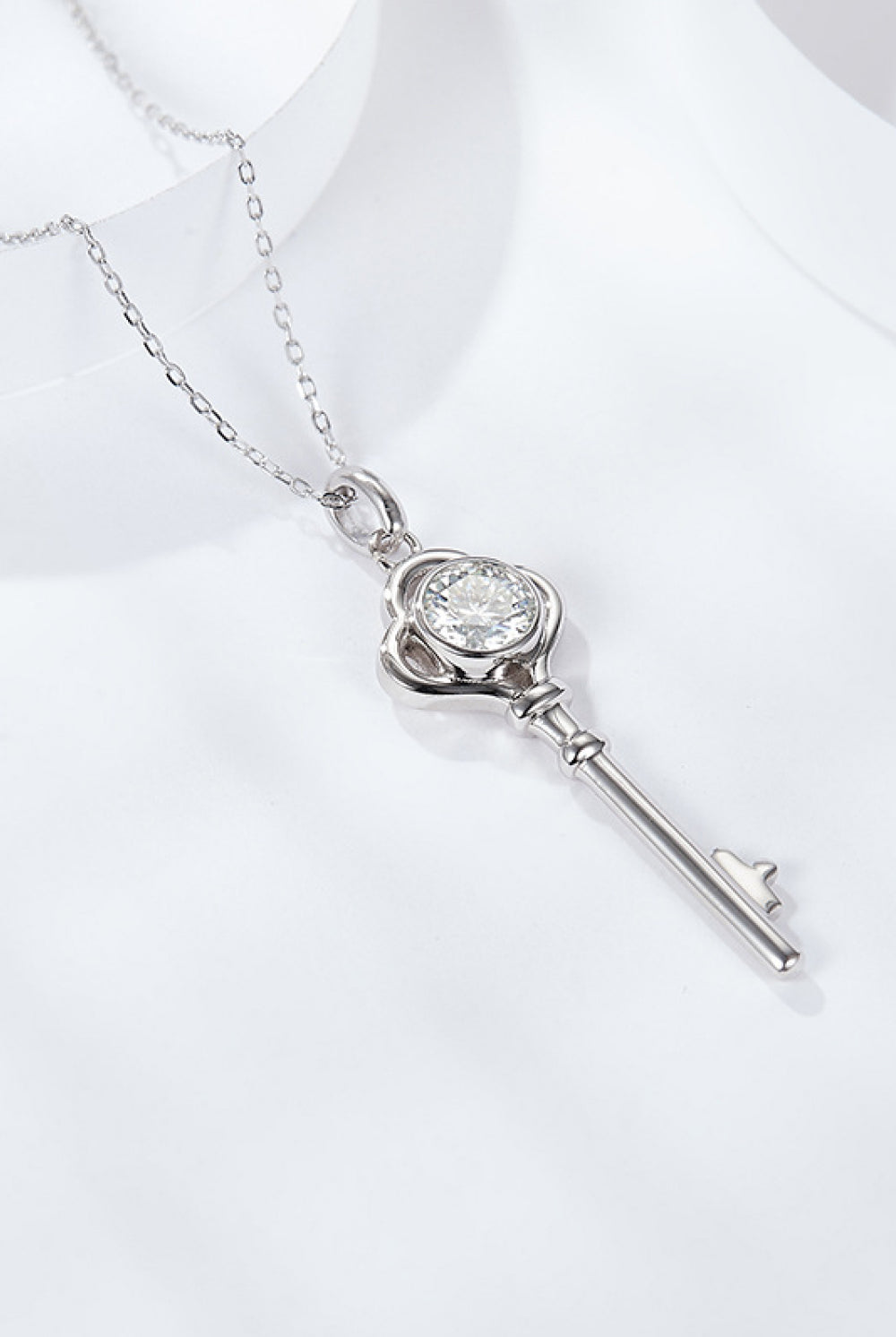 925 Sterling Silver 1 Carat Moissanite Key Pendant Necklace-Trendsi-Urban Threadz Boutique, Women's Fashion Boutique in Saugatuck, MI