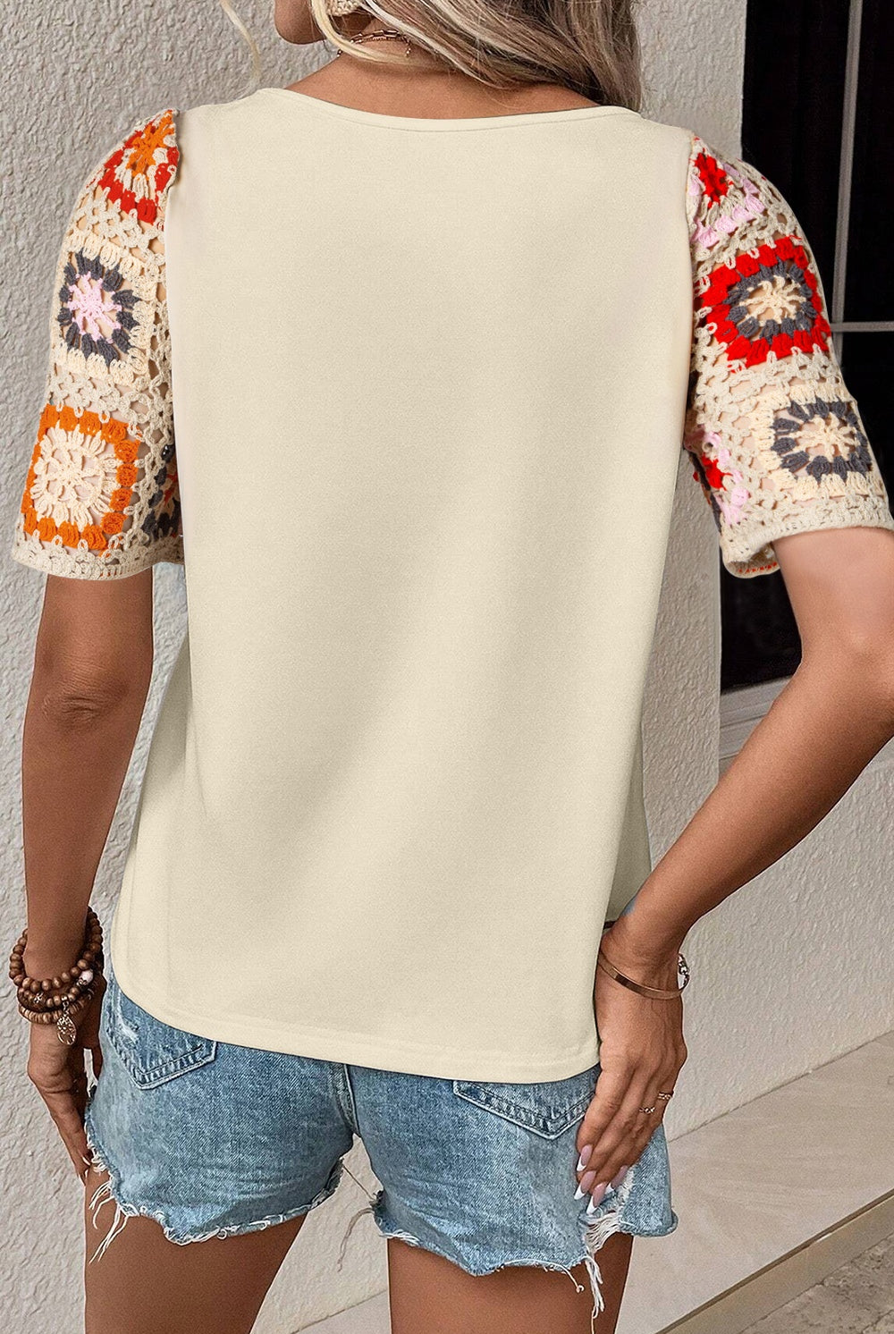 Geometric Round Neck Short Sleeve Blouse-Sample-Short Sleeves-Trendsi-Urban Threadz Boutique, Women's Fashion Boutique in Saugatuck, MI