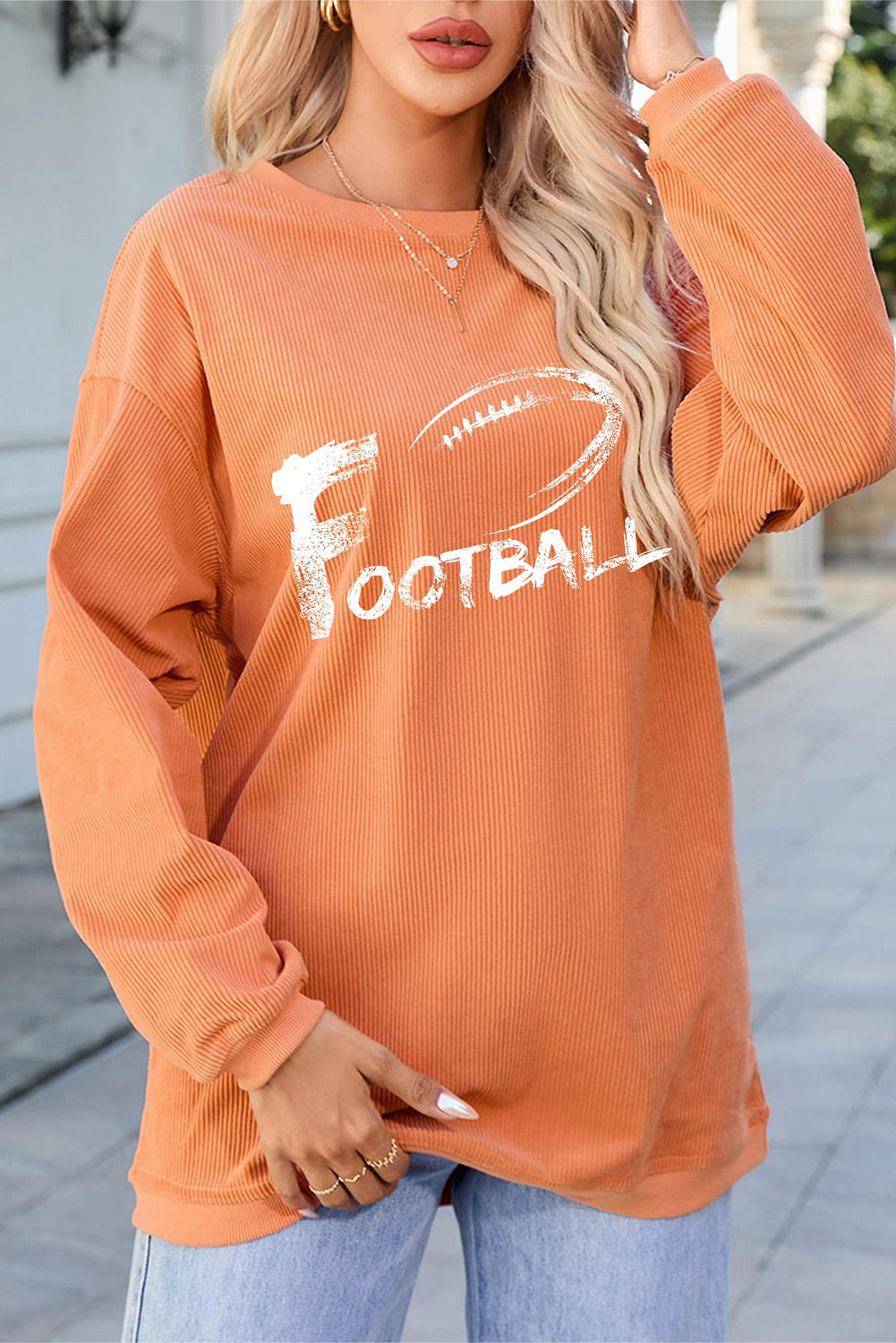 FOOTBALL Round Neck Long Sleeve Sweatshirt-Long Sleeves-Trendsi-Urban Threadz Boutique, Women's Fashion Boutique in Saugatuck, MI