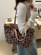 Leopard Fluff Tote Bag-Trendsi-Urban Threadz Boutique, Women's Fashion Boutique in Saugatuck, MI