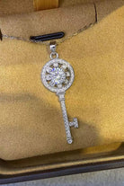 1 Carat Moissanite Platinum-Plated Key Pendant Necklace-Trendsi-Urban Threadz Boutique, Women's Fashion Boutique in Saugatuck, MI