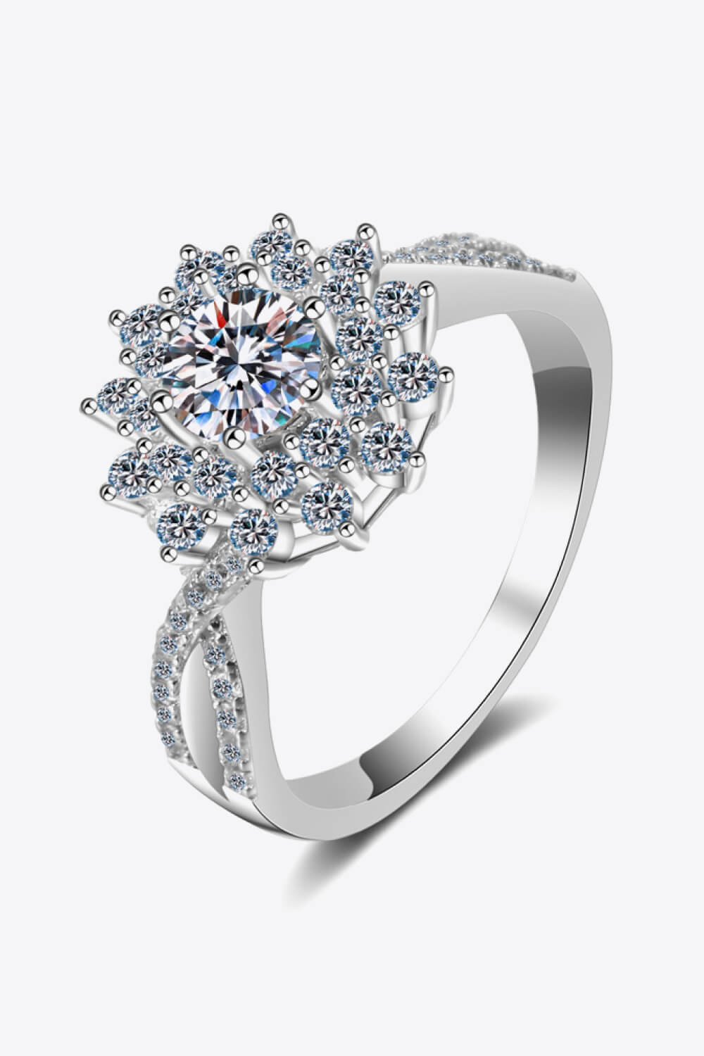 Moissanite Flower-Shape Split Shank Ring-Trendsi-Urban Threadz Boutique, Women's Fashion Boutique in Saugatuck, MI