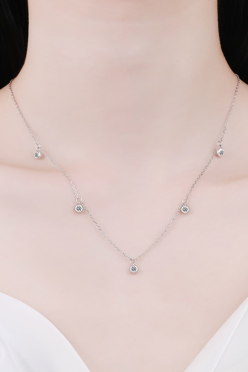 Moissanite Rhodium-Plated Necklace-Trendsi-Urban Threadz Boutique, Women's Fashion Boutique in Saugatuck, MI