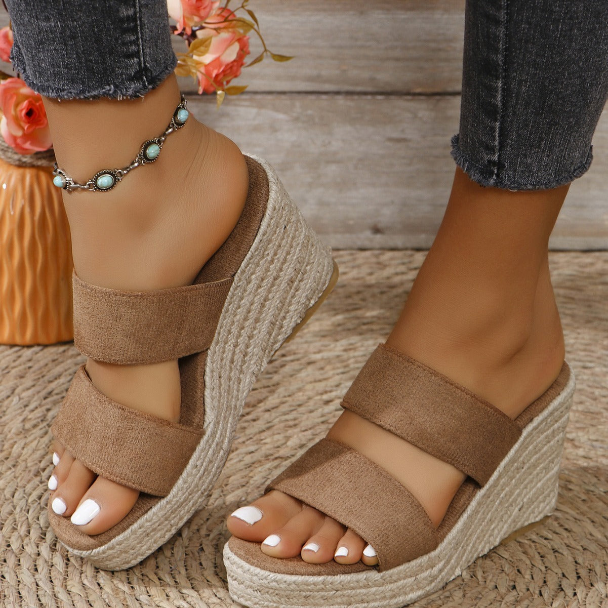 Open Toe Wedge Sandals-Trendsi-Urban Threadz Boutique, Women's Fashion Boutique in Saugatuck, MI