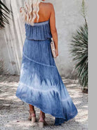 Smocked High-Low Tube Denim Dress-Trendsi-Urban Threadz Boutique, Women's Fashion Boutique in Saugatuck, MI