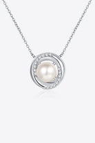 Moissanite Pearl Rhodium-Plated Necklace-Trendsi-Urban Threadz Boutique, Women's Fashion Boutique in Saugatuck, MI