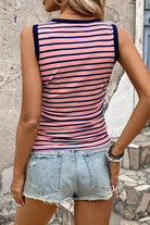 Striped Contrast Round Neck Tank-Trendsi-Urban Threadz Boutique, Women's Fashion Boutique in Saugatuck, MI