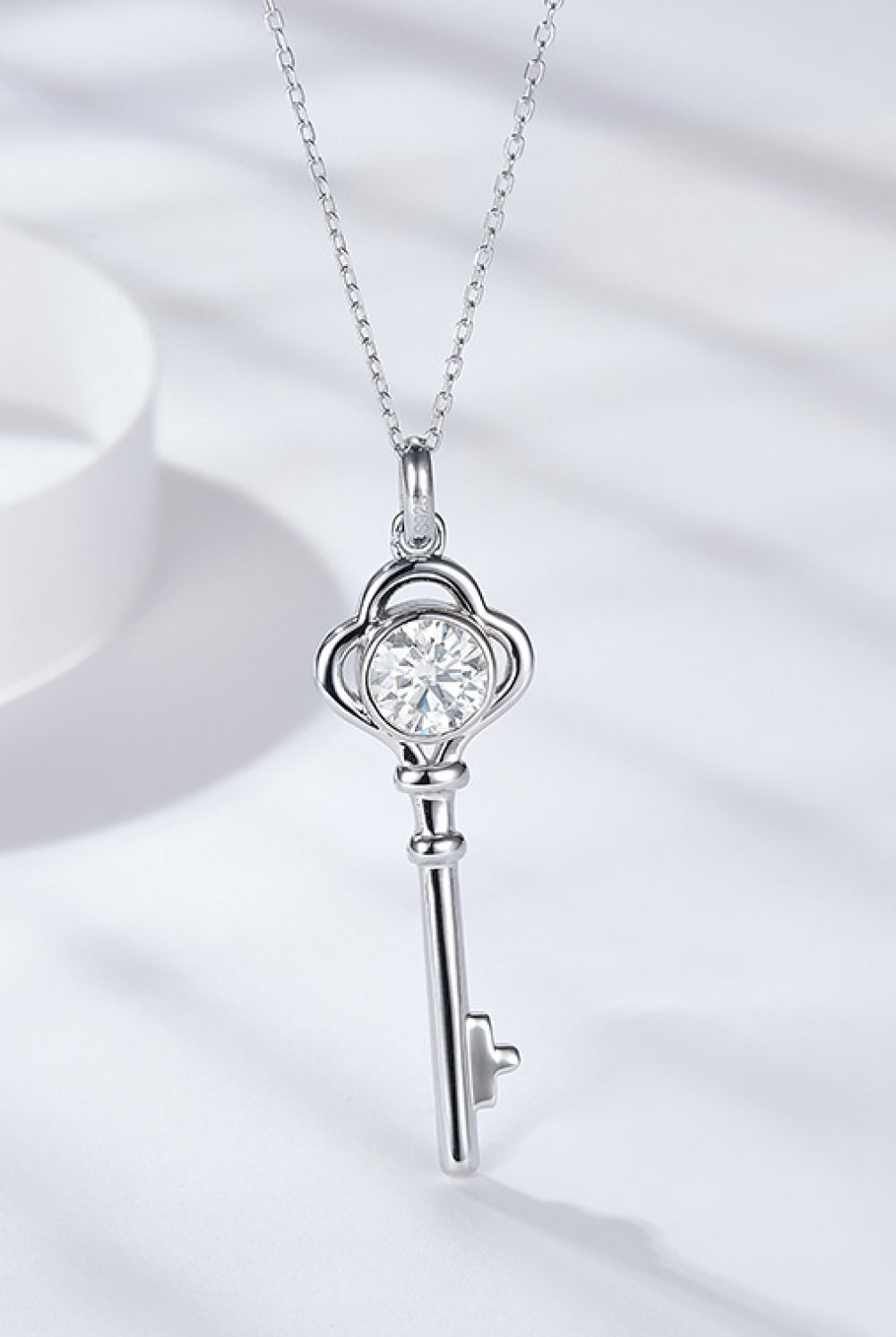 925 Sterling Silver 1 Carat Moissanite Key Pendant Necklace-Trendsi-Urban Threadz Boutique, Women's Fashion Boutique in Saugatuck, MI