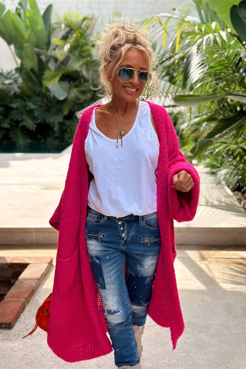 Letter Dropped Shoulder Long Sleeve Cardigan- 5 colors-Cardigans-Trendsi-Urban Threadz Boutique, Women's Fashion Boutique in Saugatuck, MI