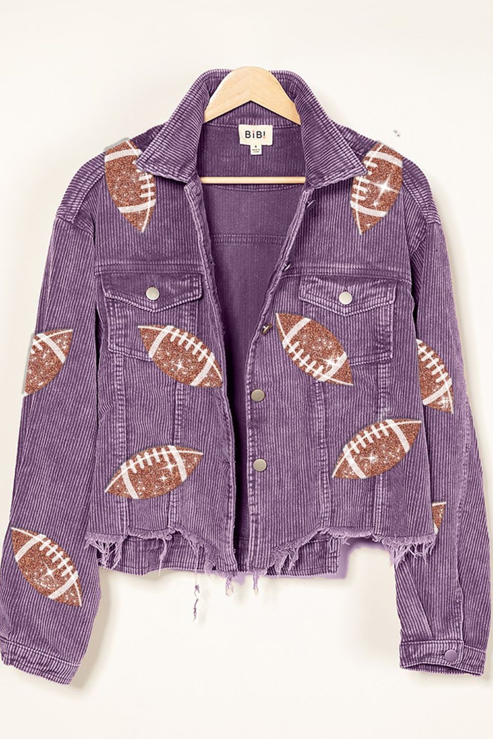 BiBi Football Sequin Embroidery Washed Corduroy Jacket-Jackets-Trendsi-Urban Threadz Boutique, Women's Fashion Boutique in Saugatuck, MI