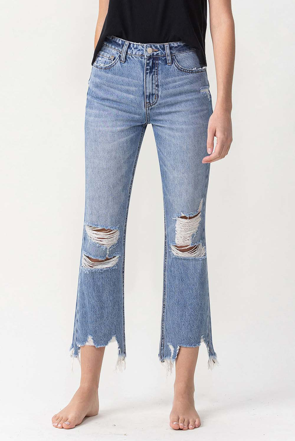 Lovervet High Rise Distressed Straight Jeans-Jeans-Trendsi-Urban Threadz Boutique, Women's Fashion Boutique in Saugatuck, MI