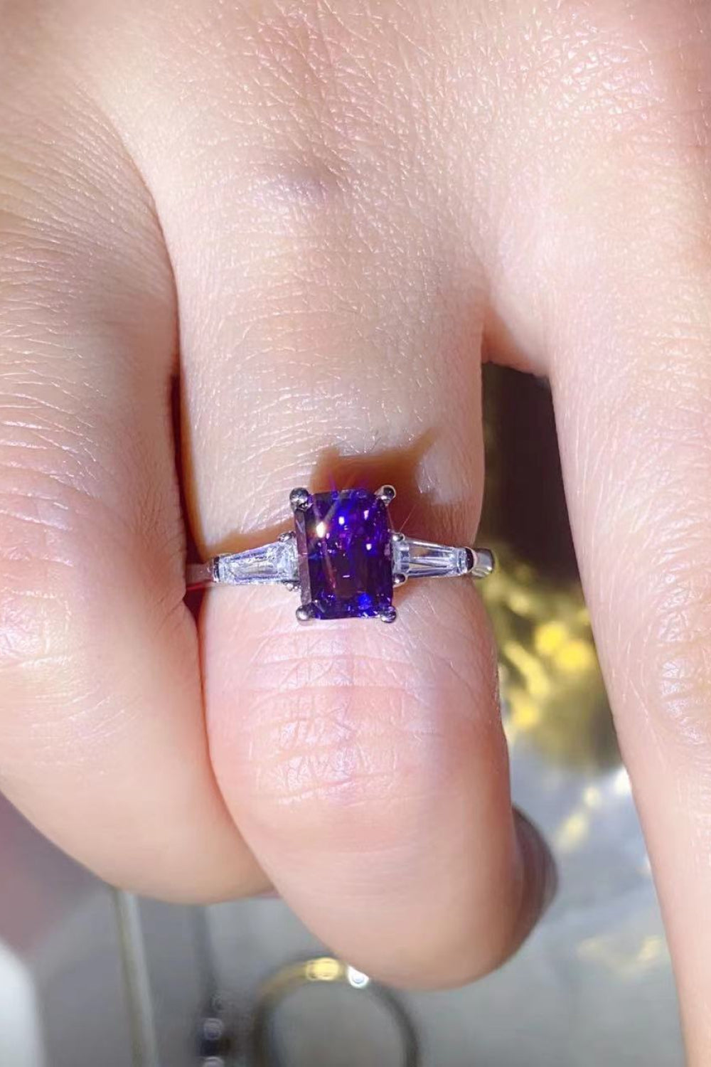 1 Carat Moissanite Platinum-Plated Rectangle Ring in Purple-Trendsi-Urban Threadz Boutique, Women's Fashion Boutique in Saugatuck, MI