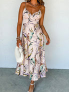 Slit Frill Printed Midi Cami Dress-Trendsi-Urban Threadz Boutique, Women's Fashion Boutique in Saugatuck, MI