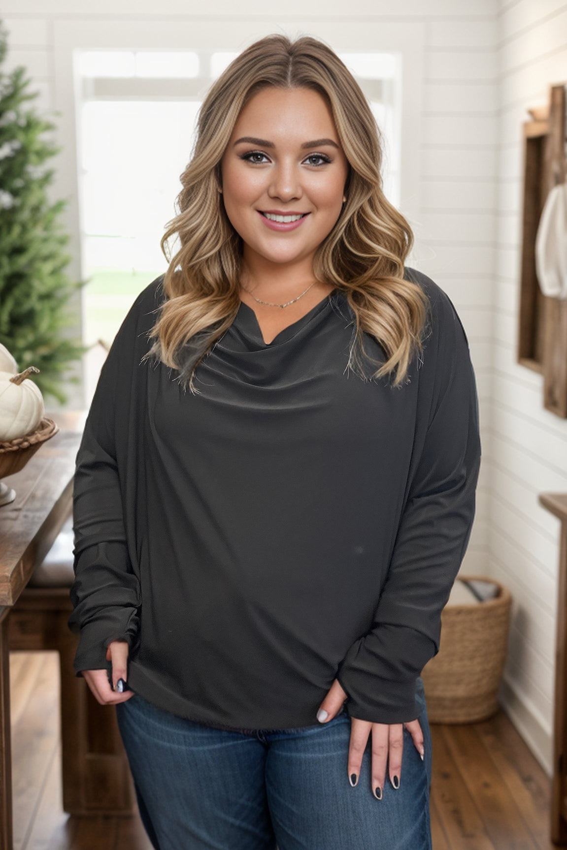 Beauty in Darkness - Thumbhole Dolman-Long Sleeves-Boutique Simplified-Urban Threadz Boutique, Women's Fashion Boutique in Saugatuck, MI