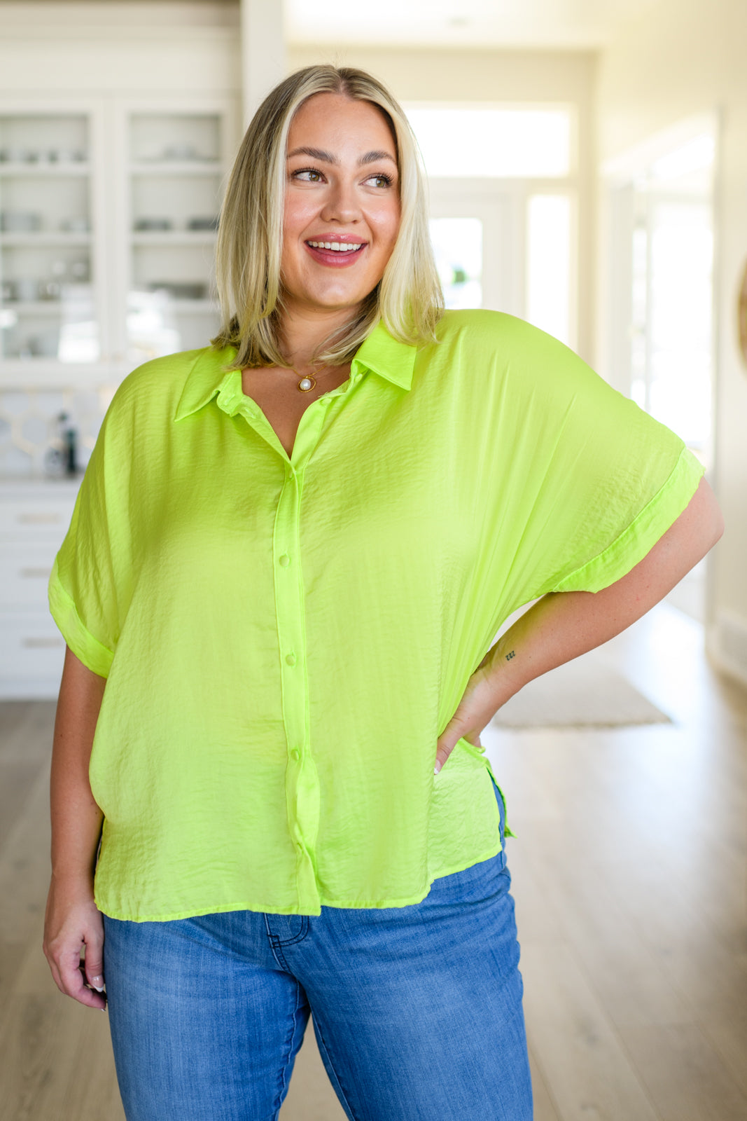 Bright Idea Button Down in Citrus-Short Sleeves-Ave Shops-Urban Threadz Boutique, Women's Fashion Boutique in Saugatuck, MI