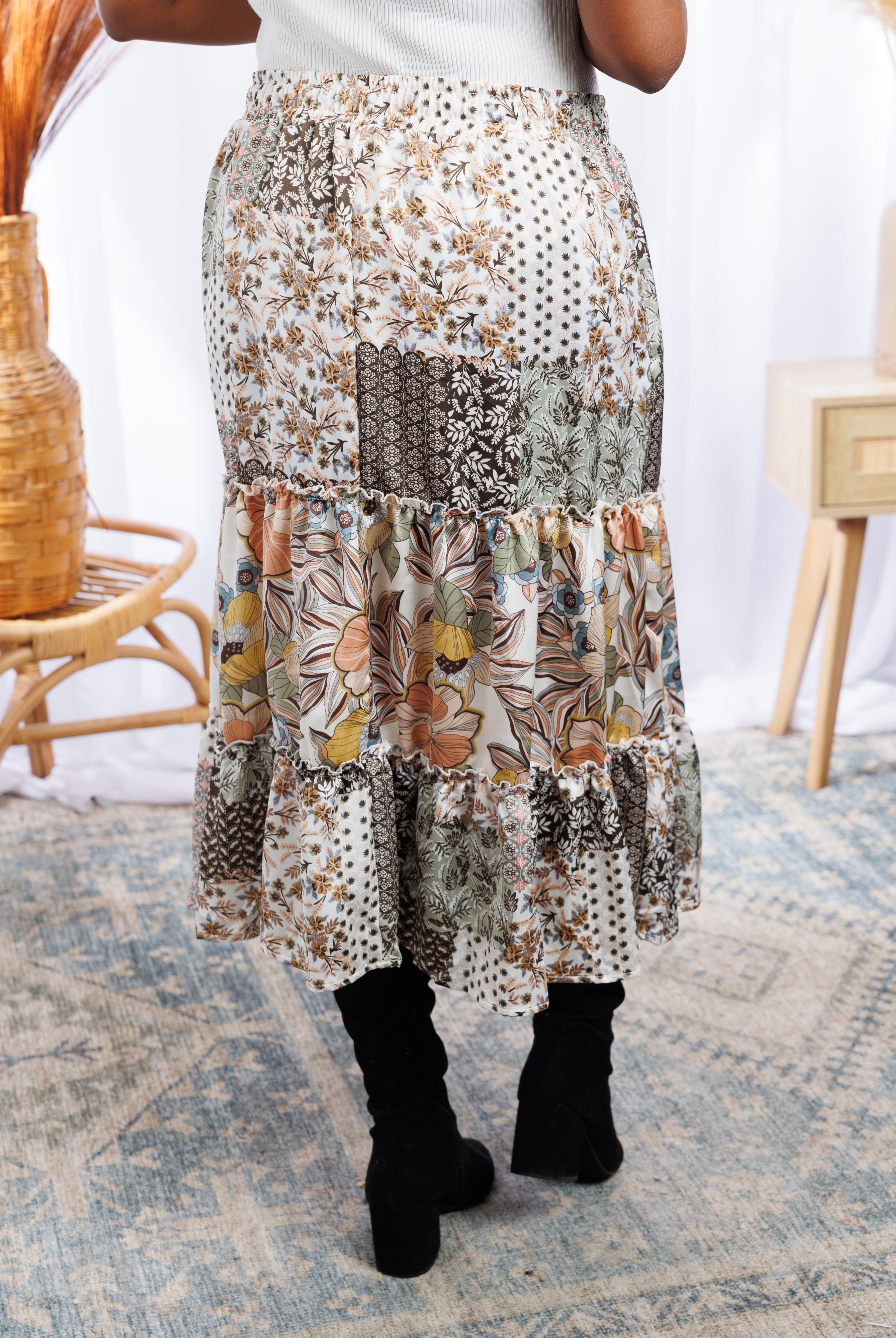 Floral Patches - Midi Skirt-Boutique Simplified-Urban Threadz Boutique, Women's Fashion Boutique in Saugatuck, MI