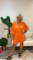 Roll With me Romper in Tangerine-Jumpsuits & Rompers-Ave Shops-Urban Threadz Boutique, Women's Fashion Boutique in Saugatuck, MI