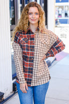 Rust & Taupe Plaid Color Block Shacket-Shackets-Haptics-Urban Threadz Boutique, Women's Fashion Boutique in Saugatuck, MI