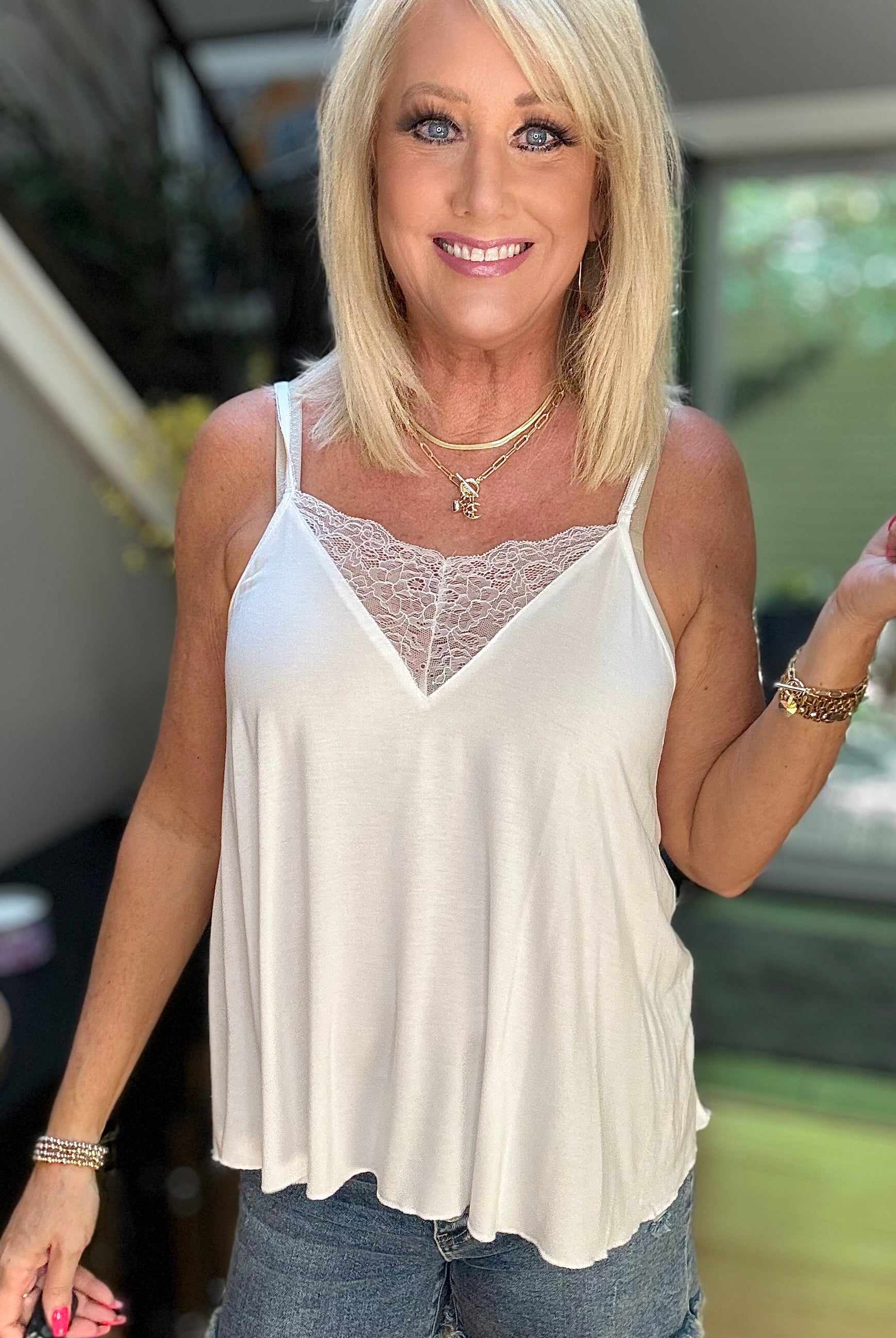 Adjustable Strap Lace Detail Cami Casual Tank Top in Ivory-Tank Tops-Ave Shops-Urban Threadz Boutique, Women's Fashion Boutique in Saugatuck, MI