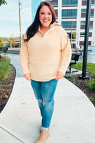 The Perfect Day Oatmeal Notched Neck Contrast Stitch Knit Hoodie-Sweaters-Haptics-Urban Threadz Boutique, Women's Fashion Boutique in Saugatuck, MI