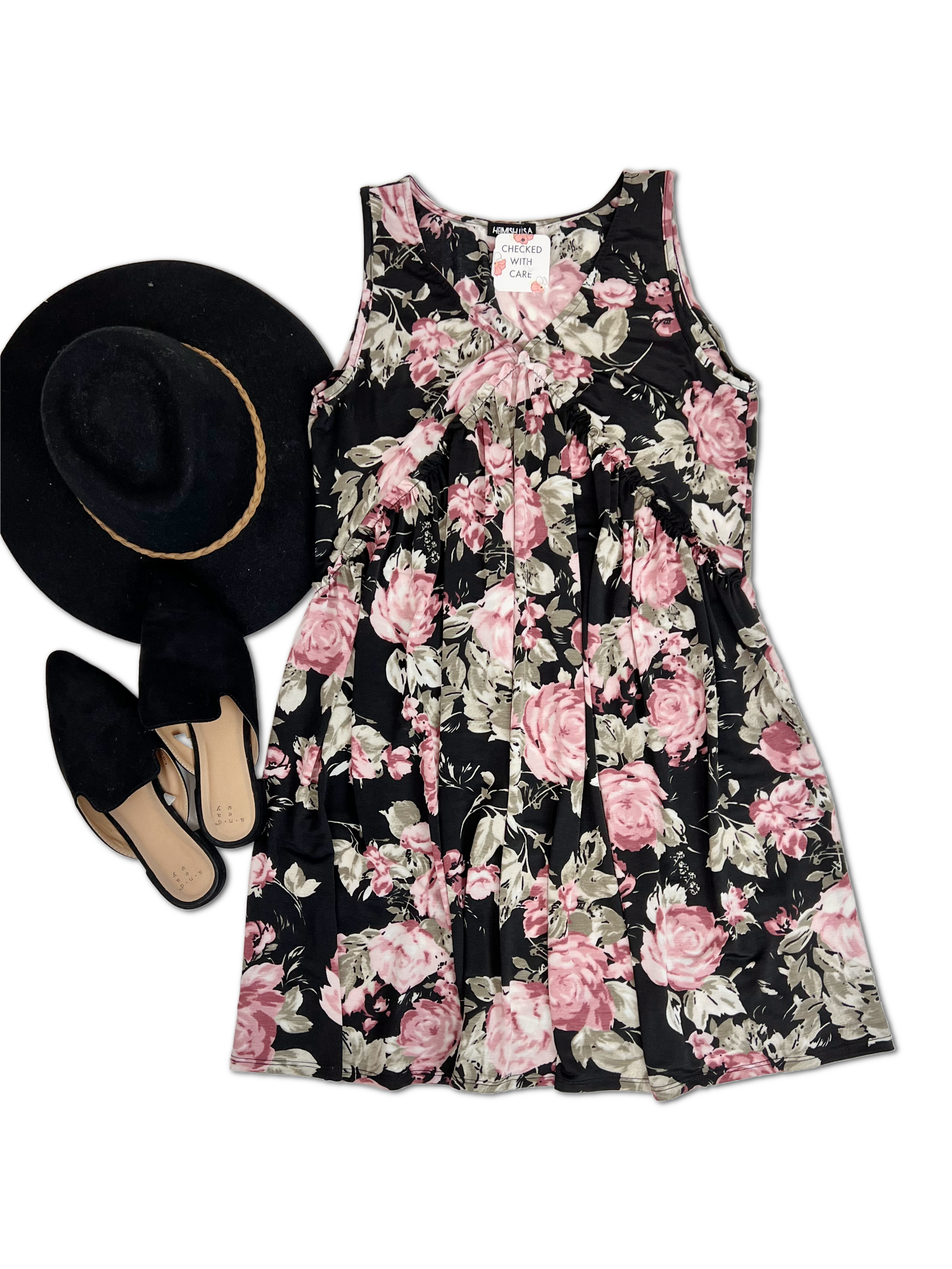 (06-14-24 Friday) Roses in the Night - Swing Dress-Midi Dresses-Boutique Simplified-Urban Threadz Boutique, Women's Fashion Boutique in Saugatuck, MI
