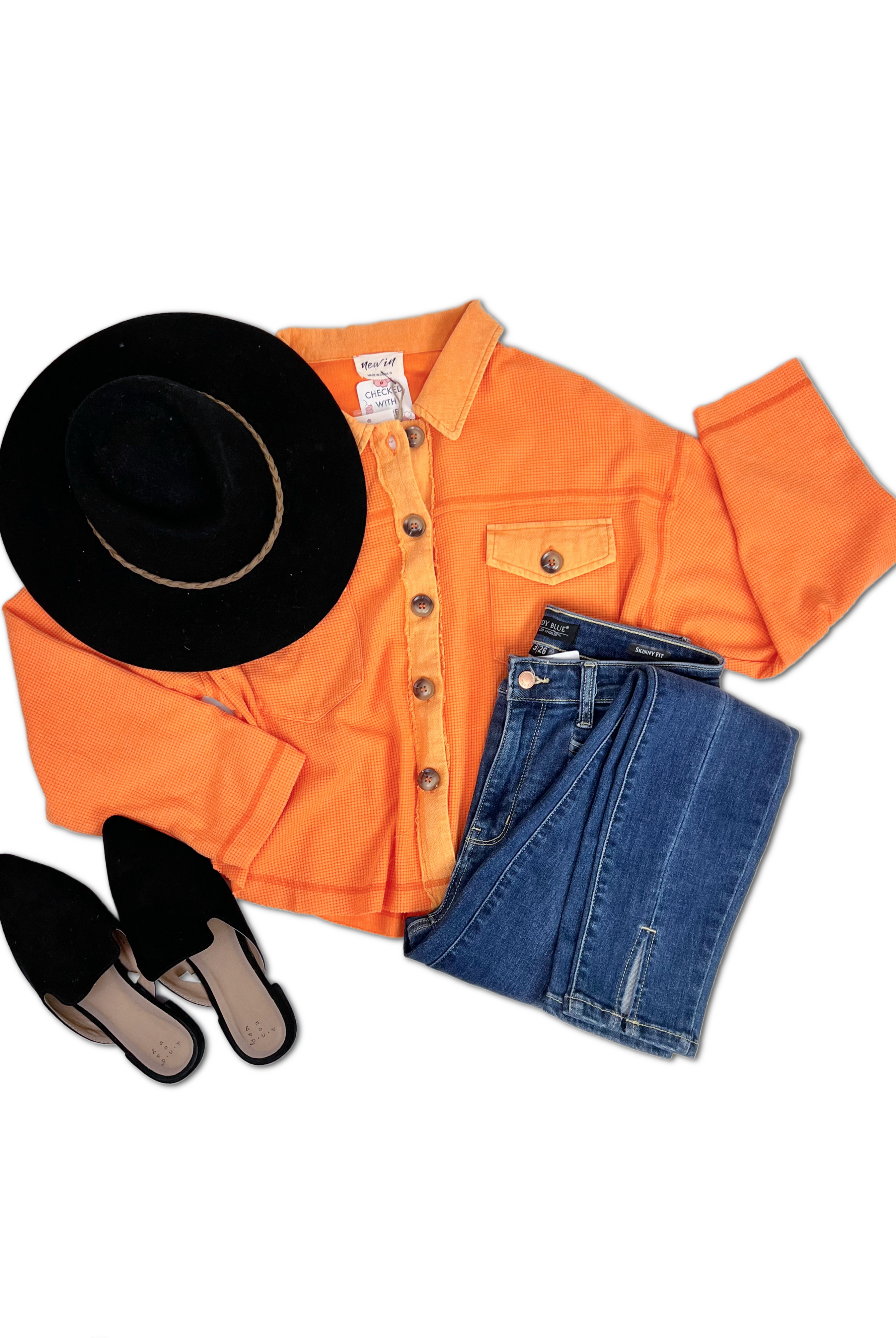 Contrast Waffle Knit - Tangerine-Long Sleeves-OOTD Boutique Simplified-Urban Threadz Boutique, Women's Fashion Boutique in Saugatuck, MI
