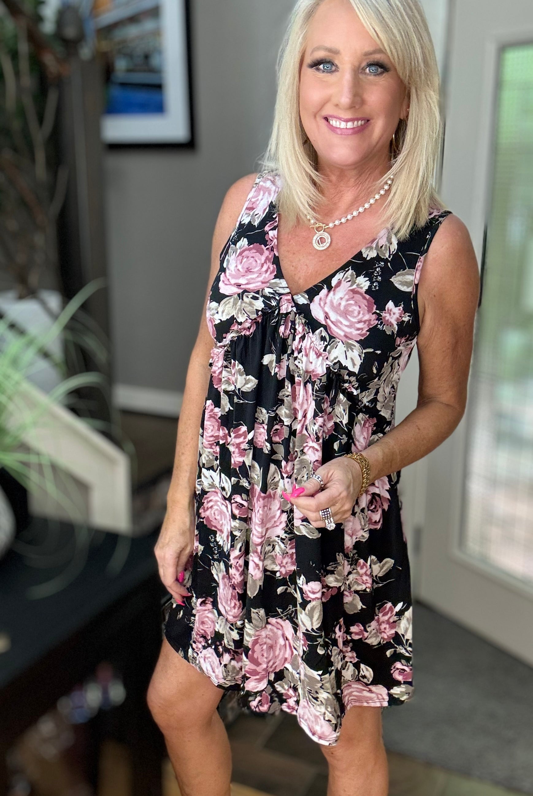 (06-14-24 Friday) Roses in the Night - Swing Dress-Midi Dresses-Boutique Simplified-Urban Threadz Boutique, Women's Fashion Boutique in Saugatuck, MI