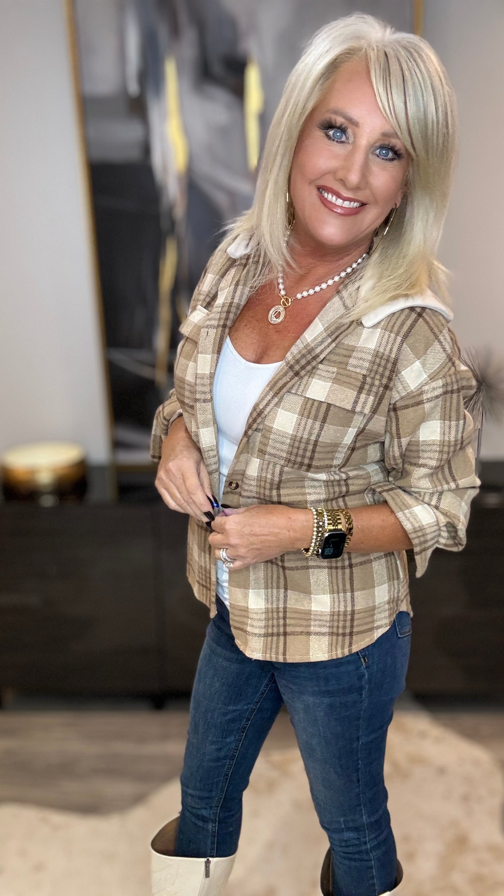 Plaid Dropped Shoulder Hooded Jacket-Coats & Jackets-Trendsi-Urban Threadz Boutique, Women's Fashion Boutique in Saugatuck, MI