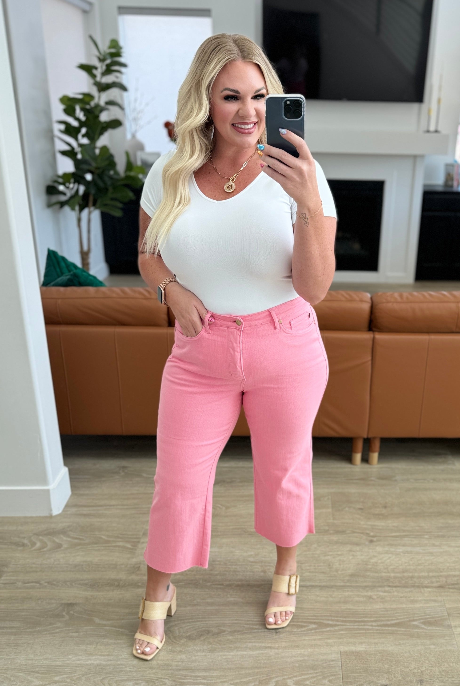 Lisa High Rise Control Top Wide Leg Crop Jeans in Pink-Jeans-Ave Shops-Urban Threadz Boutique, Women's Fashion Boutique in Saugatuck, MI