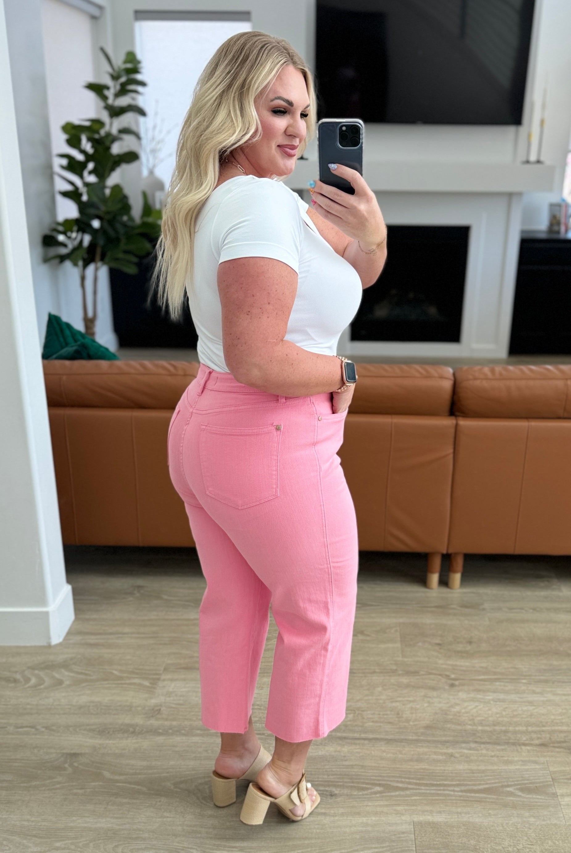 Lisa High Rise Control Top Wide Leg Crop Jeans in Pink-Jeans-Ave Shops-Urban Threadz Boutique, Women's Fashion Boutique in Saugatuck, MI