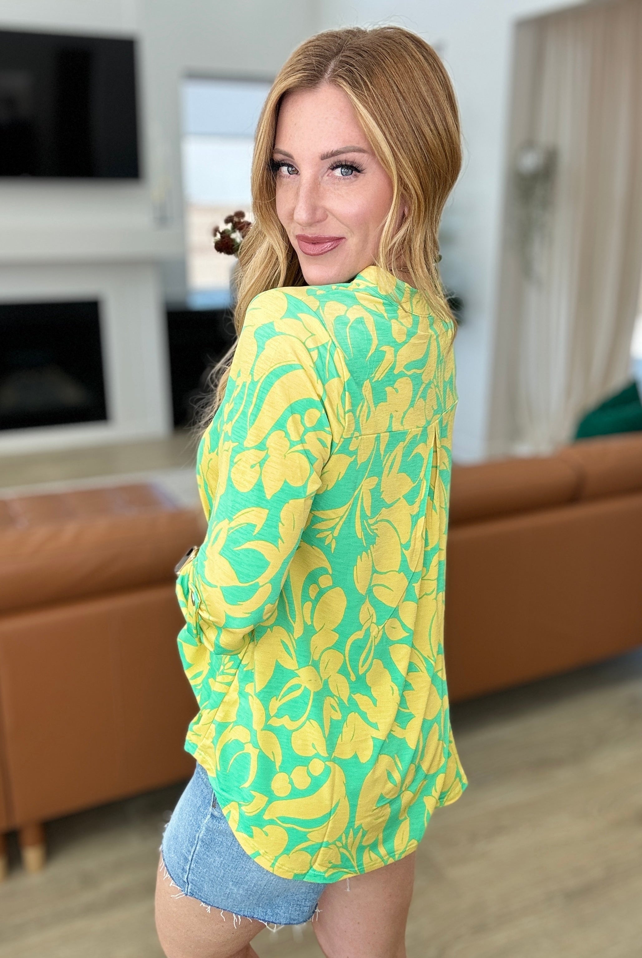 Lizzy Top in Kelly Green and Yellow Floral-Tops-Ave Shops-Urban Threadz Boutique, Women's Fashion Boutique in Saugatuck, MI