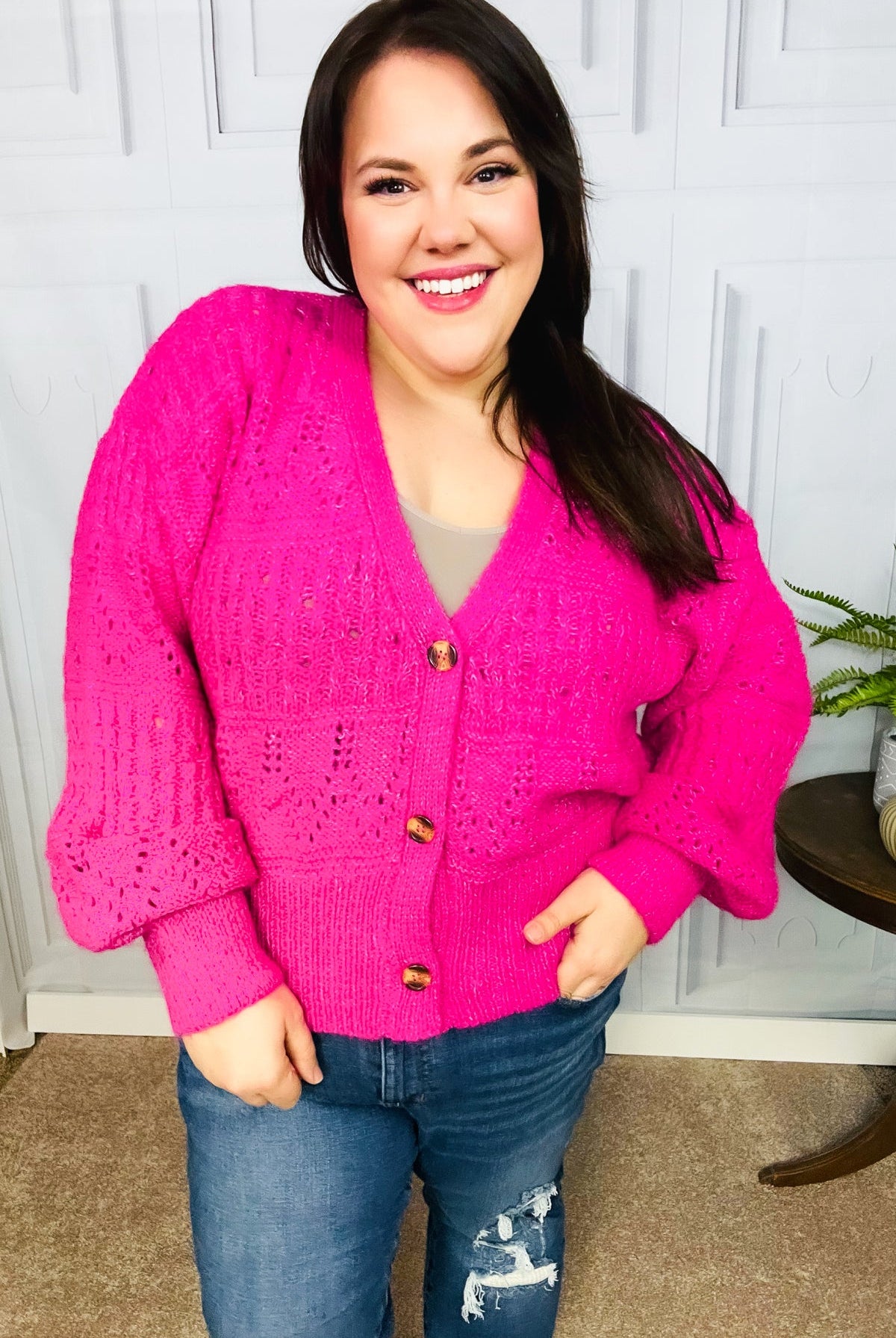 Pretty In Pink Button Down Pointelle Knit Cardigan-Haptics-Urban Threadz Boutique, Women's Fashion Boutique in Saugatuck, MI