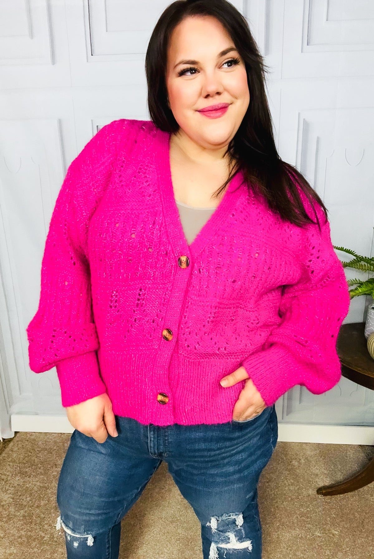 Pretty In Pink Button Down Pointelle Knit Cardigan-Haptics-Urban Threadz Boutique, Women's Fashion Boutique in Saugatuck, MI