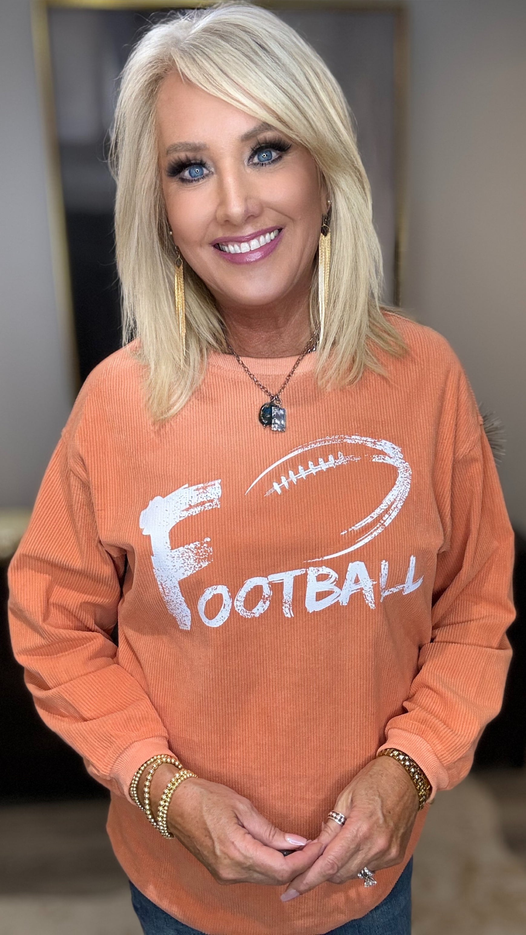 FOOTBALL Round Neck Long Sleeve Sweatshirt-Long Sleeves-Trendsi-Urban Threadz Boutique, Women's Fashion Boutique in Saugatuck, MI