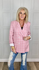 Get To It Pink Plaid Double Breasted Collar Lapel Blazer-Haptics-Urban Threadz Boutique, Women's Fashion Boutique in Saugatuck, MI