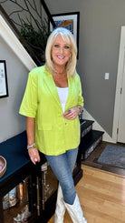 Ray of Sunshine short sleeve Linen Blazer in Lime Green-Blazers-Ave Shops-Urban Threadz Boutique, Women's Fashion Boutique in Saugatuck, MI