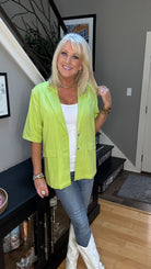 Ray of Sunshine short sleeve Linen Blazer in Lime Green-Blazers-Ave Shops-Urban Threadz Boutique, Women's Fashion Boutique in Saugatuck, MI