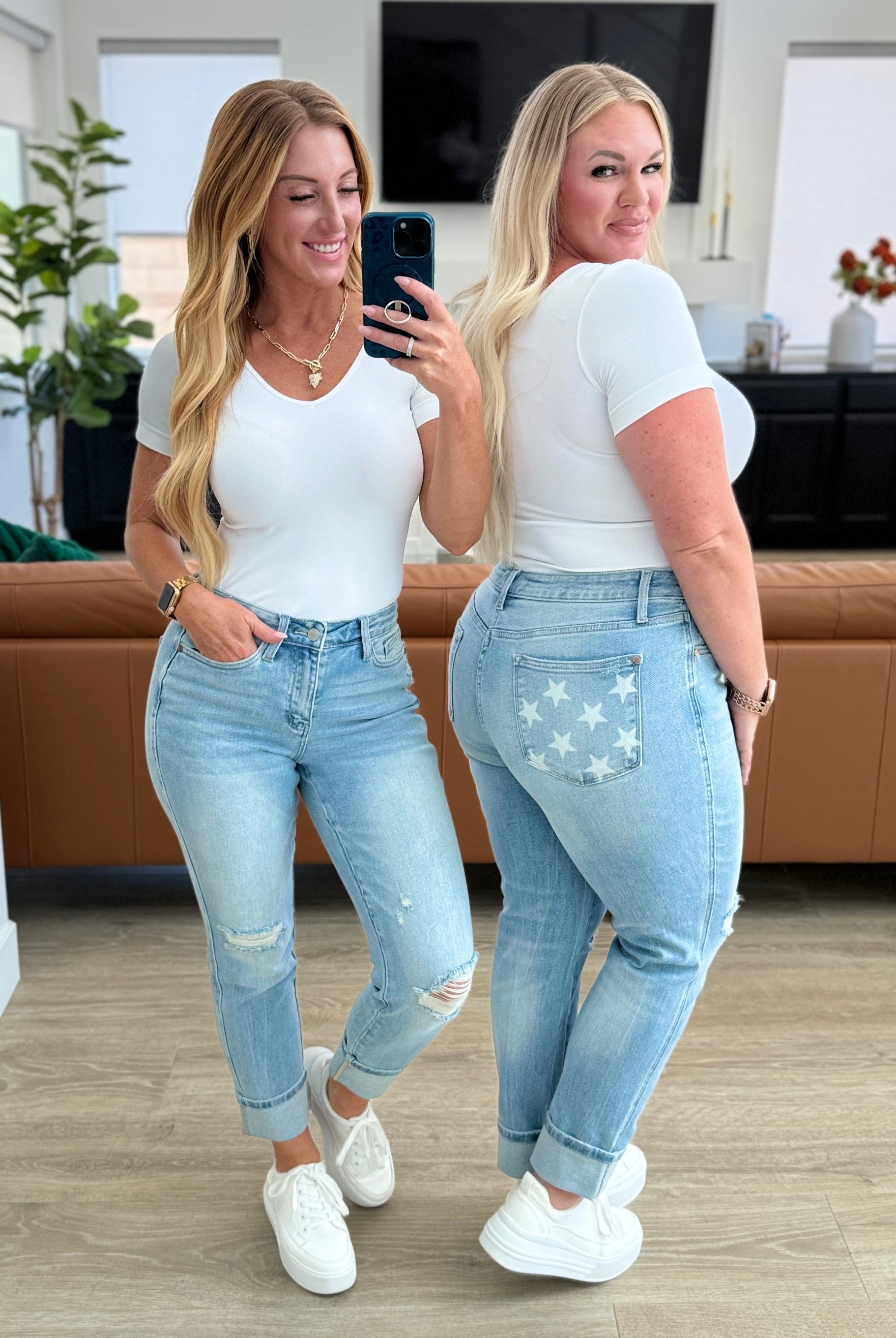 Sam Mid Rise Star Pocket Boyfriend Jeans-Jeans-Ave Shops-Urban Threadz Boutique, Women's Fashion Boutique in Saugatuck, MI