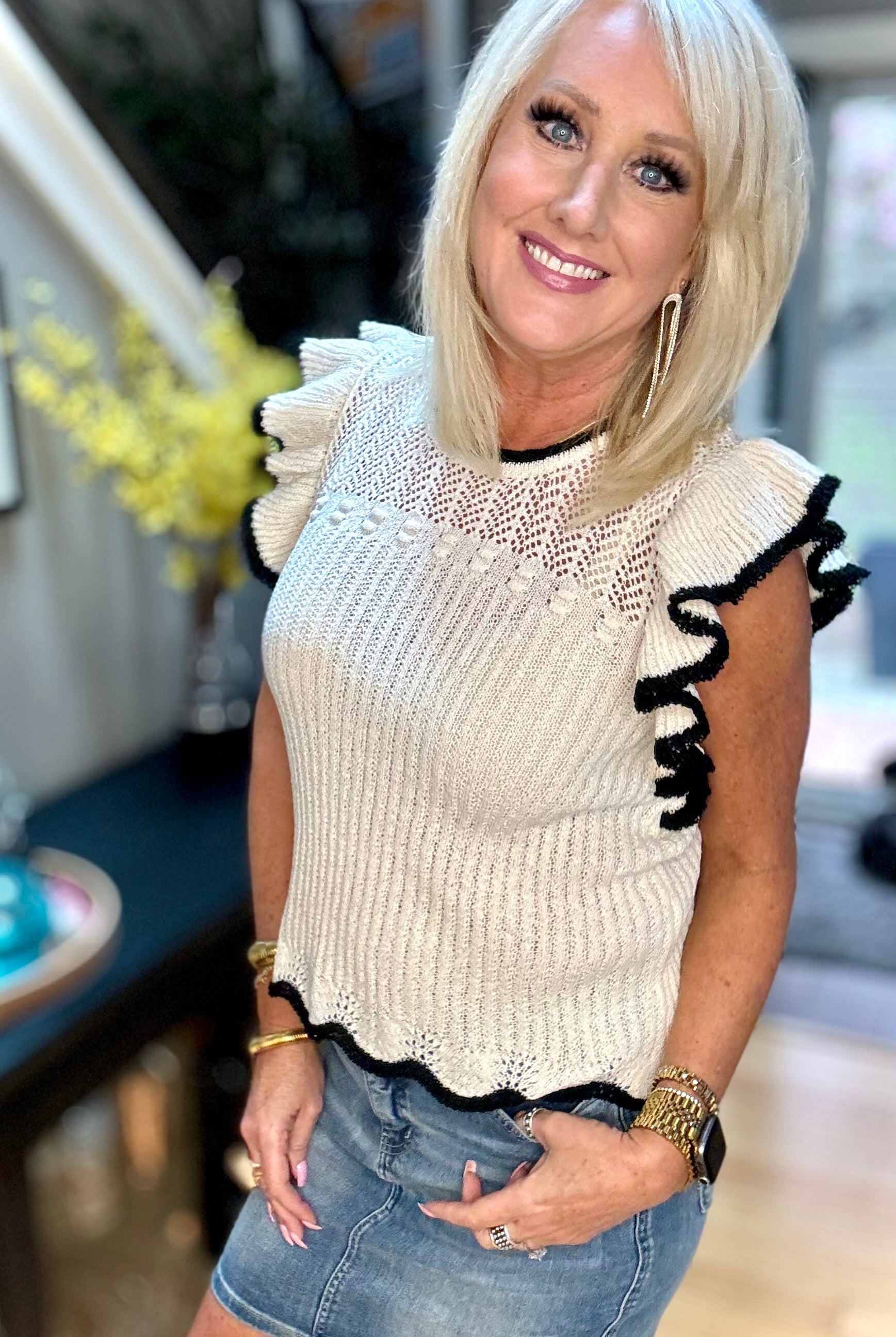 Too Sweet Flutter Sleeve Knit Top-Short Sleeves-Ave Shops-Urban Threadz Boutique, Women's Fashion Boutique in Saugatuck, MI