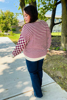 Cozy Days Magenta Checkered & Striped Button-Down Cardigan-Cardigans-Haptics-Urban Threadz Boutique, Women's Fashion Boutique in Saugatuck, MI