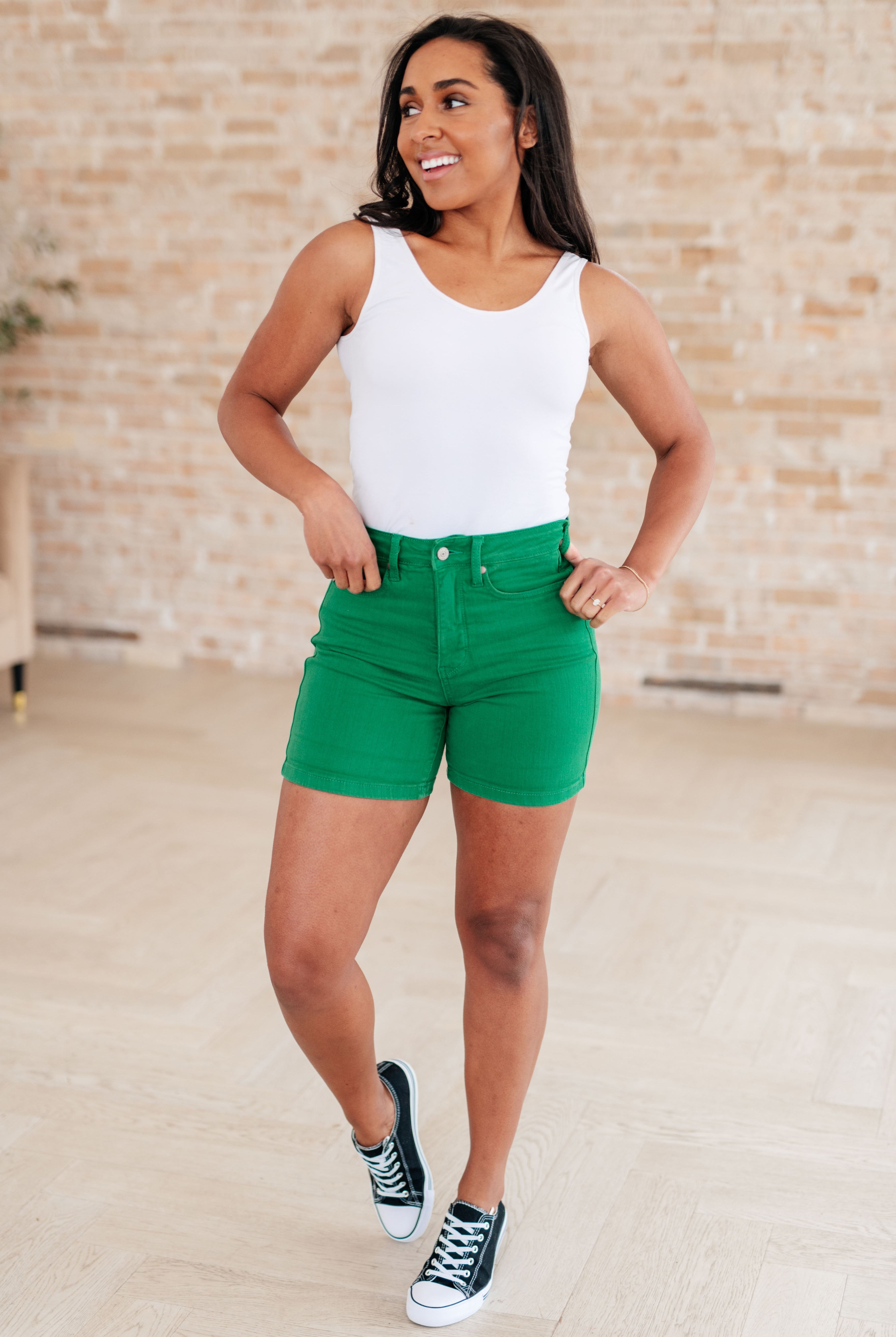 Jenna High Rise Control Top Cuffed Shorts in Green-Shorts-Ave Shops-Urban Threadz Boutique, Women's Fashion Boutique in Saugatuck, MI
