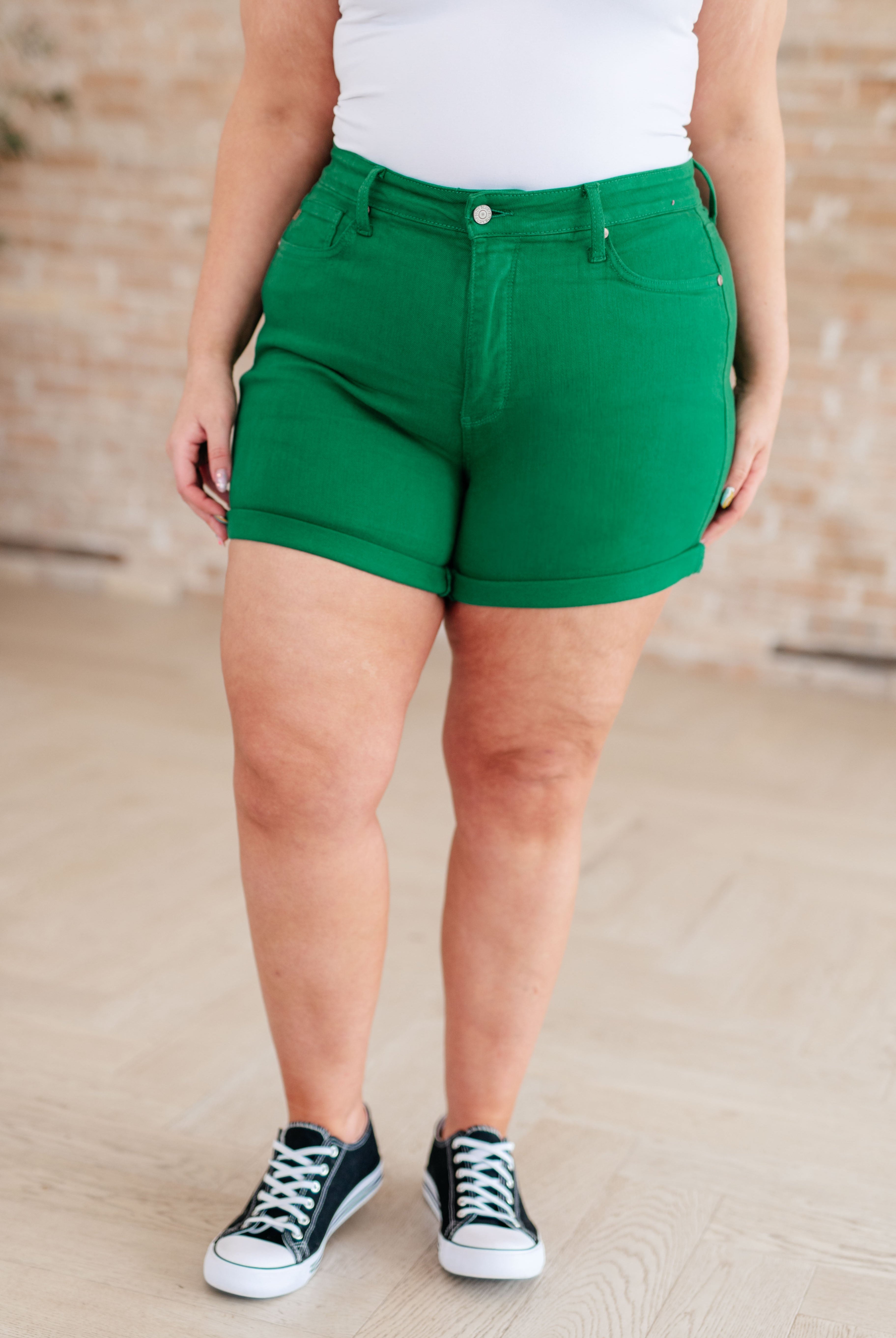 Jenna High Rise Control Top Cuffed Shorts in Green-Shorts-Ave Shops-Urban Threadz Boutique, Women's Fashion Boutique in Saugatuck, MI
