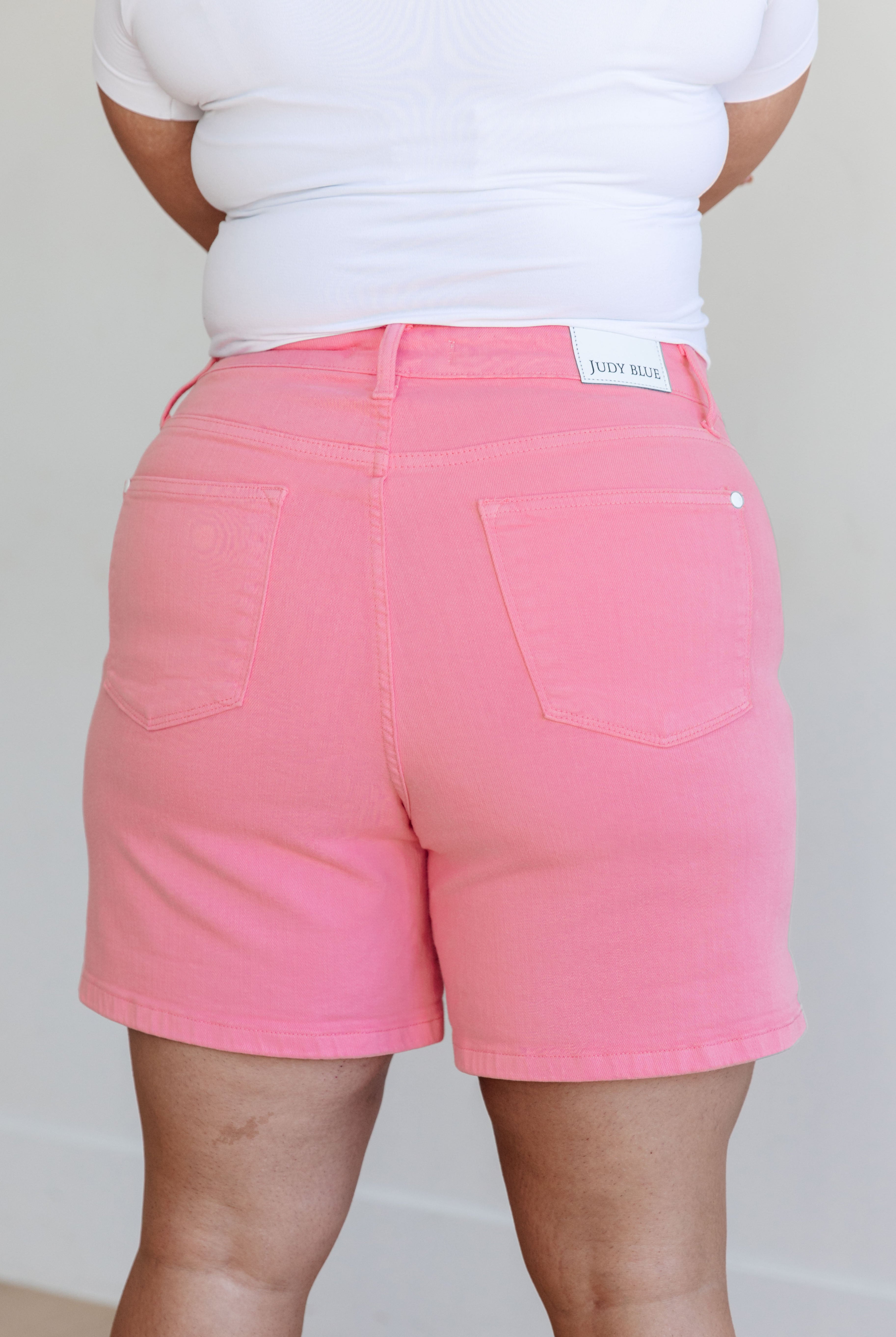 Jenna High Rise Control Top Cuffed Shorts in Pink-Shorts-Ave Shops-Urban Threadz Boutique, Women's Fashion Boutique in Saugatuck, MI