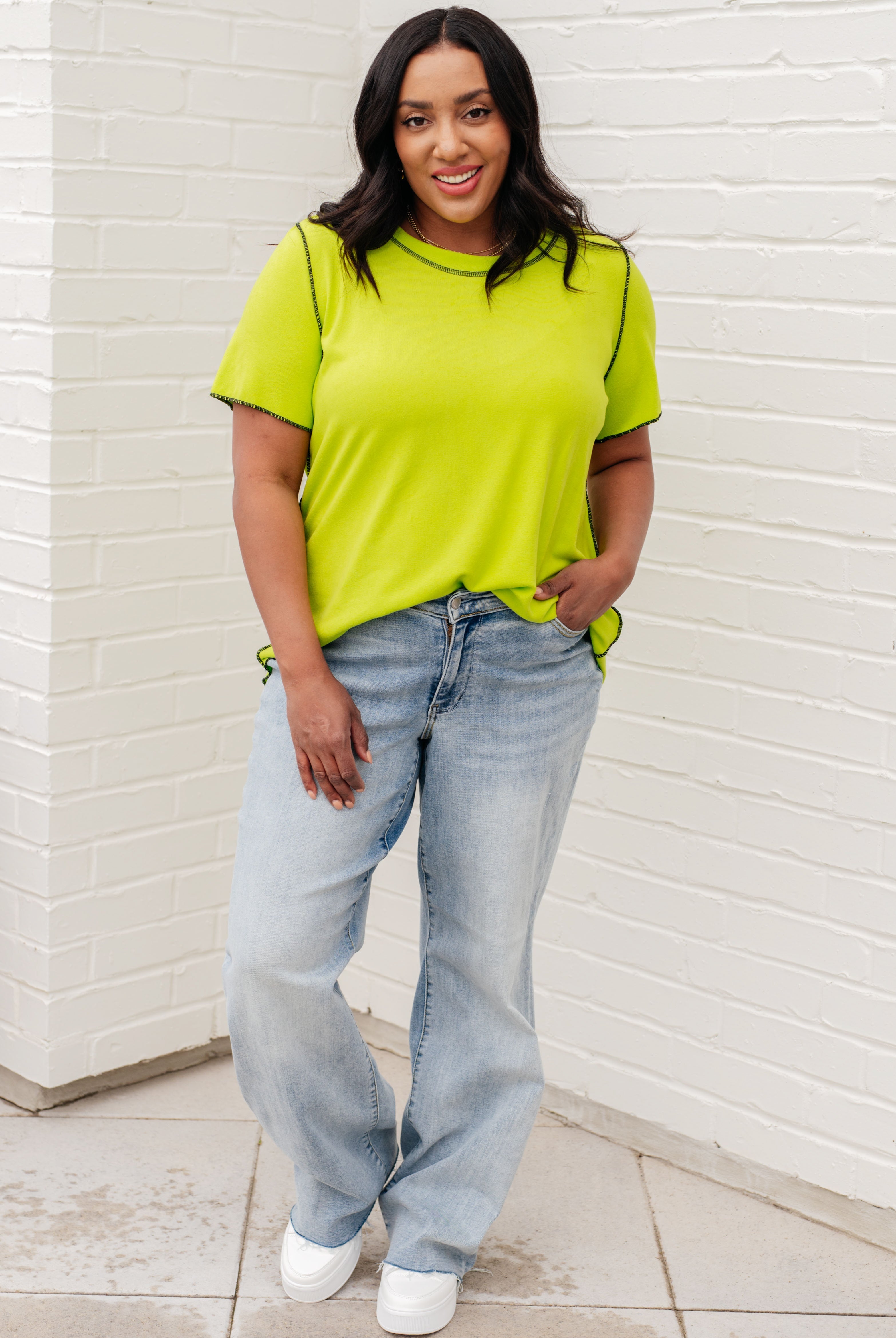 Lemons and Limes Contrast Top-Short Sleeves-Ave Shops-Urban Threadz Boutique, Women's Fashion Boutique in Saugatuck, MI