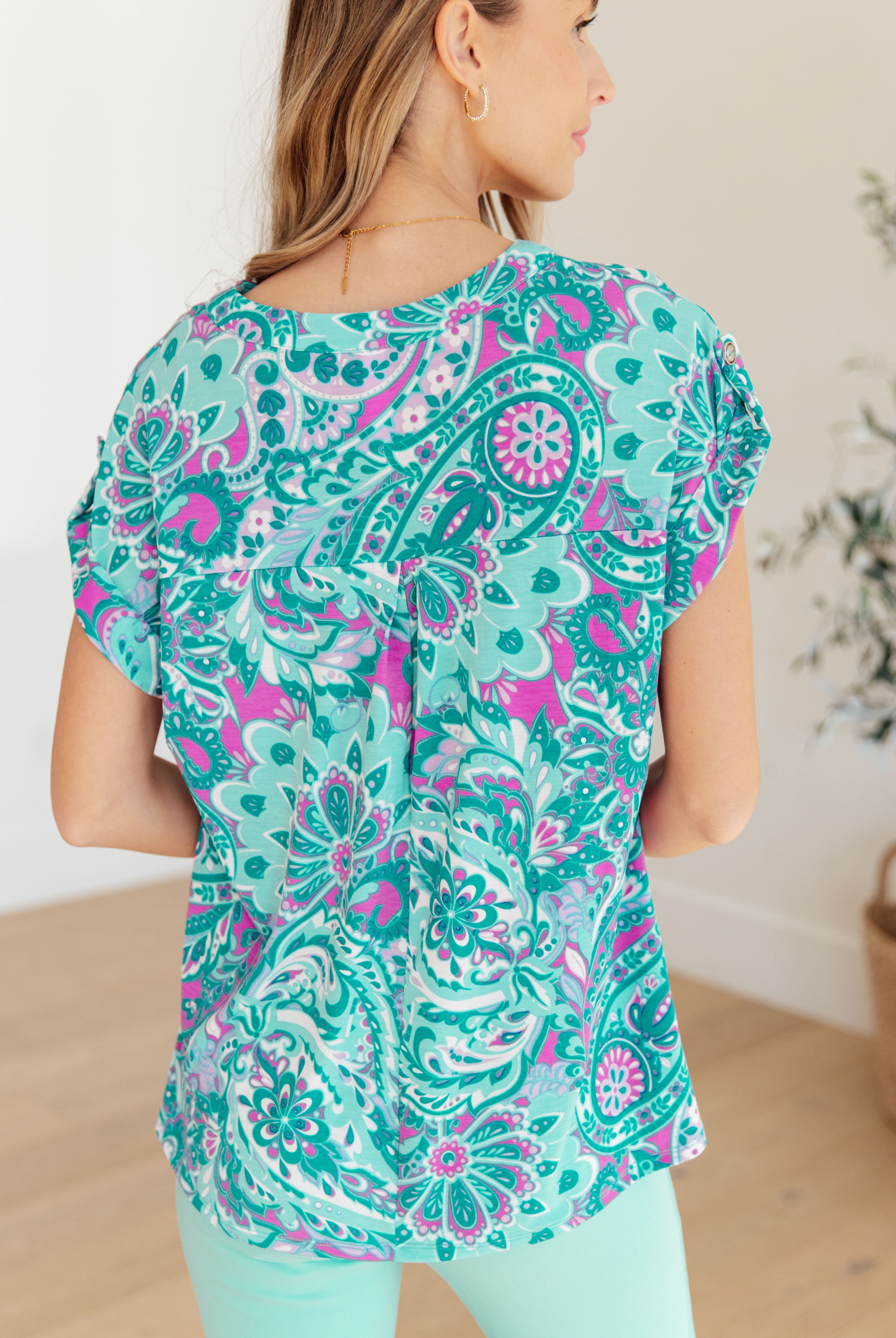 Lizzy Cap Sleeve Top in Magenta and Teal Paisley-Womens-Ave Shops-Urban Threadz Boutique, Women's Fashion Boutique in Saugatuck, MI