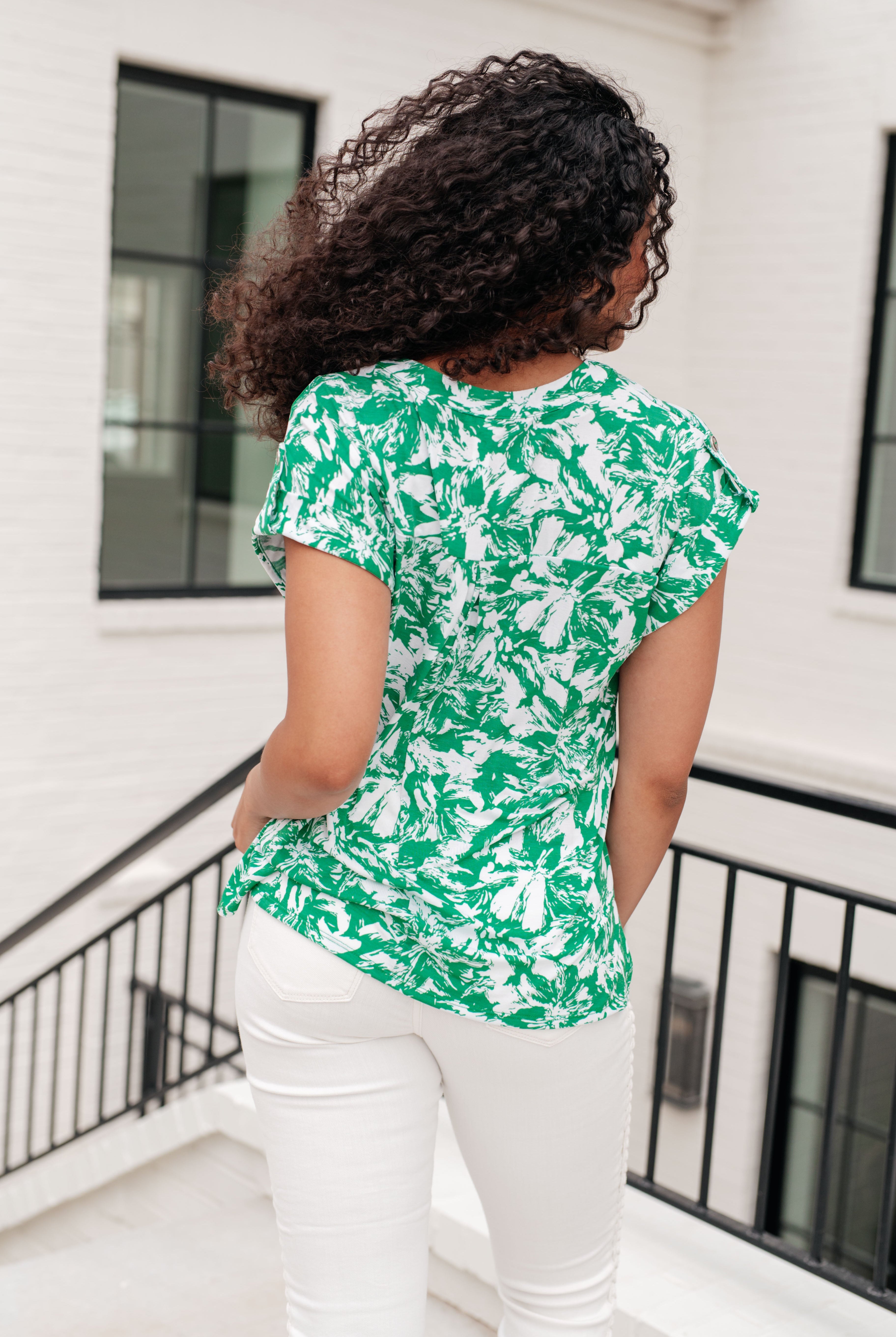 Lizzy Cap Sleeve Top in Emerald and White Floral-Short Sleeves-Ave Shops-Urban Threadz Boutique, Women's Fashion Boutique in Saugatuck, MI