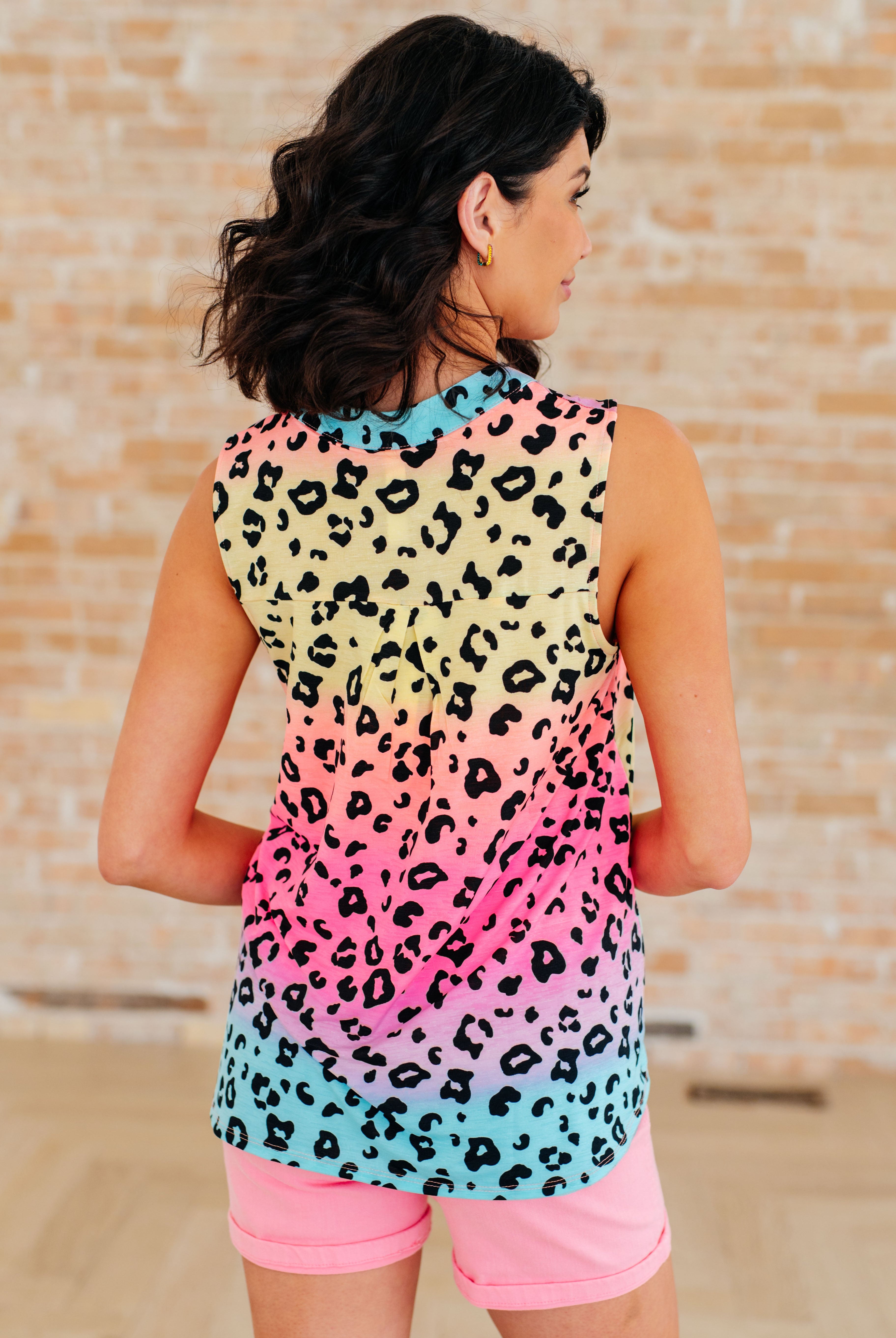 Lizzy Tank Top in Rainbow Leopard-Tops-Ave Shops-Urban Threadz Boutique, Women's Fashion Boutique in Saugatuck, MI