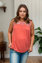 (06-07-24 Friday) Orange Blossoms - Sleeveless Top-Tank Tops-Boutique Simplified-Urban Threadz Boutique, Women's Fashion Boutique in Saugatuck, MI