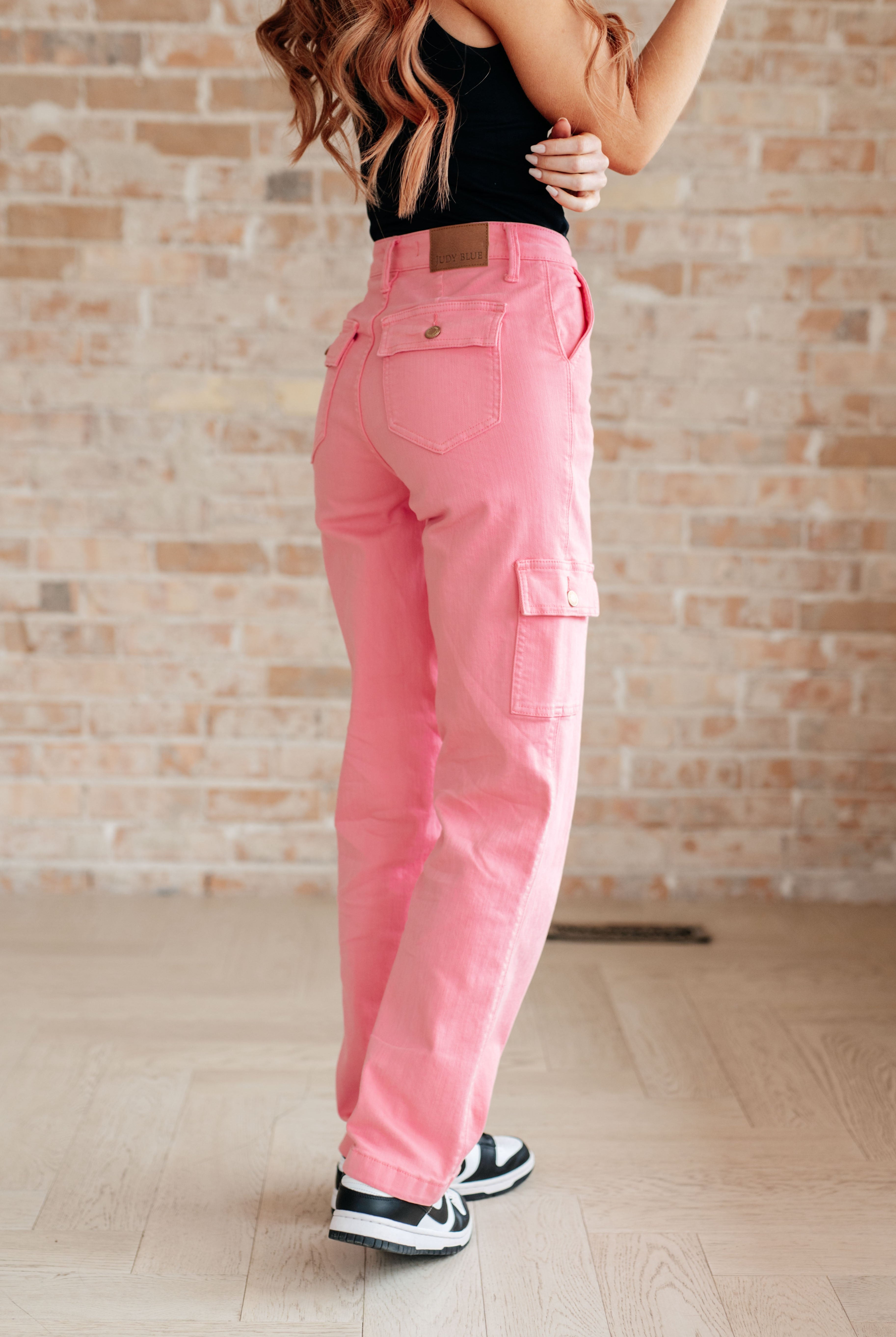 Peggy High Rise Cargo Straight Jeans in Pink-Jeans-Ave Shops-Urban Threadz Boutique, Women's Fashion Boutique in Saugatuck, MI