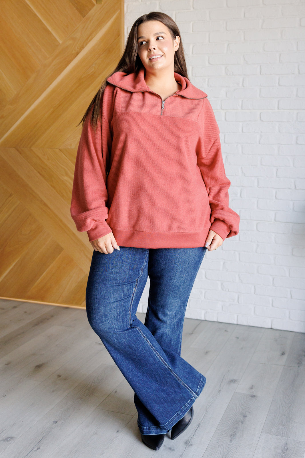 Quite the Impression Half Zip Pullover in Rust-Tops-Ave Shops-Urban Threadz Boutique, Women's Fashion Boutique in Saugatuck, MI